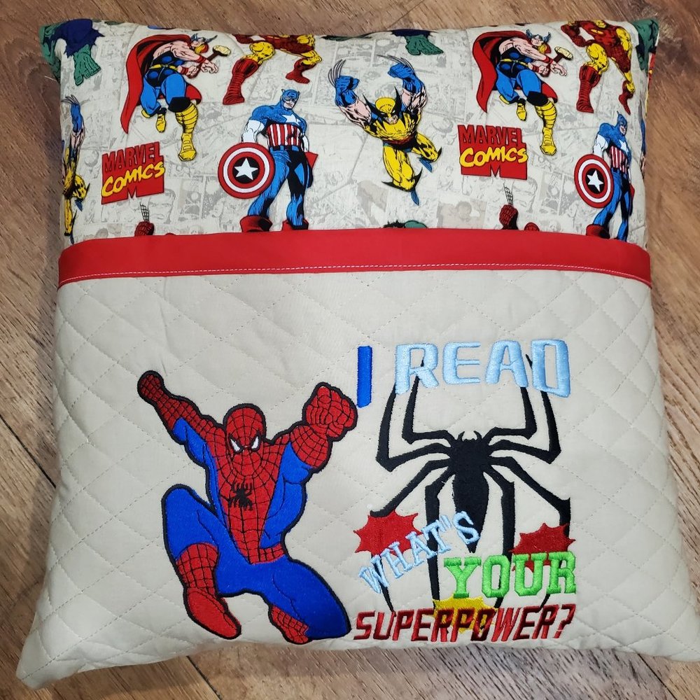 Spiderman Marvel Reading Book Pocket Pillow 16"x16"
